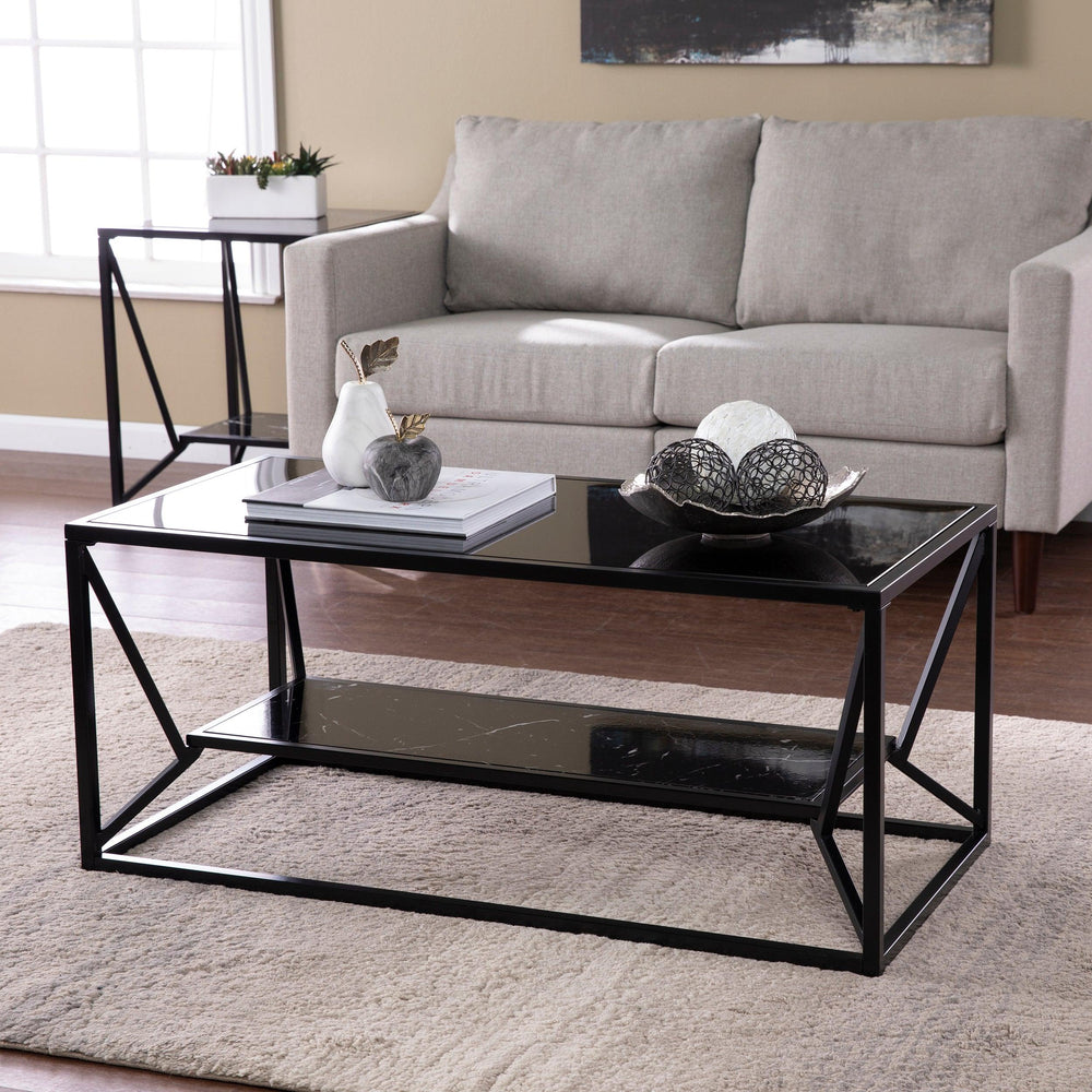 SwayLiving Argall Glass-Top Cocktail Table w/ Storage COFFEE TABLES