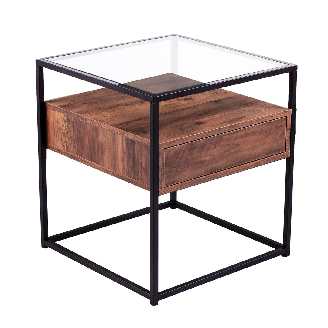 SwayLiving Olivern Glass-Top End Table w/ Storage ACCENT TABLES