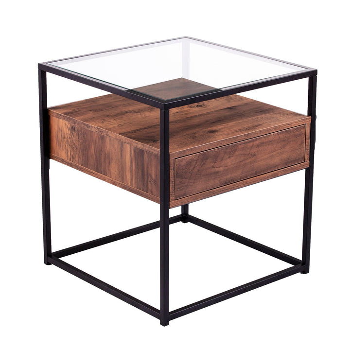 SwayLiving Olivern Glass-Top End Table w/ Storage ACCENT TABLES