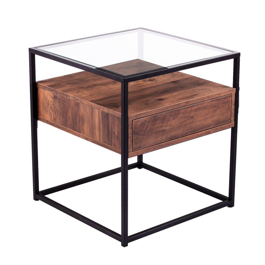 SwayLiving Olivern Glass-Top End Table w/ Storage ACCENT TABLES