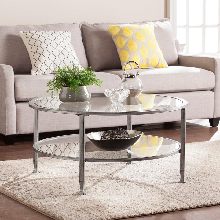 SwayLiving Jaymes Metal/Glass Round Cocktail Table - Silver COFFEE TABLES