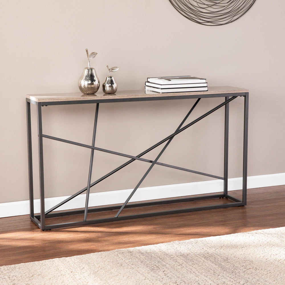 SwayLiving Arendal Faux Stone Skinny Console Table - Grey CONSOLE TABLES