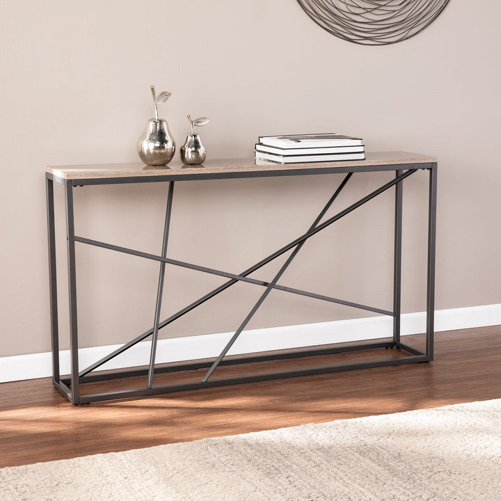 SwayLiving Arendal Faux Stone Skinny Console Table - Grey CONSOLE TABLES