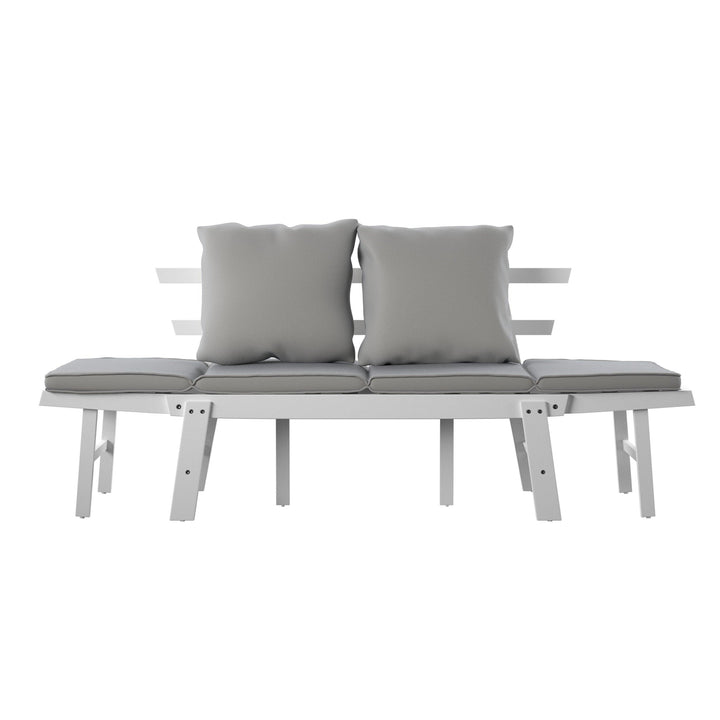SwayLiving Holly & Martin Dolavon Outdoor Convertible Lounge Chair – White w/ Gray Cushions OUTDOOR CHAISE LOUNGES