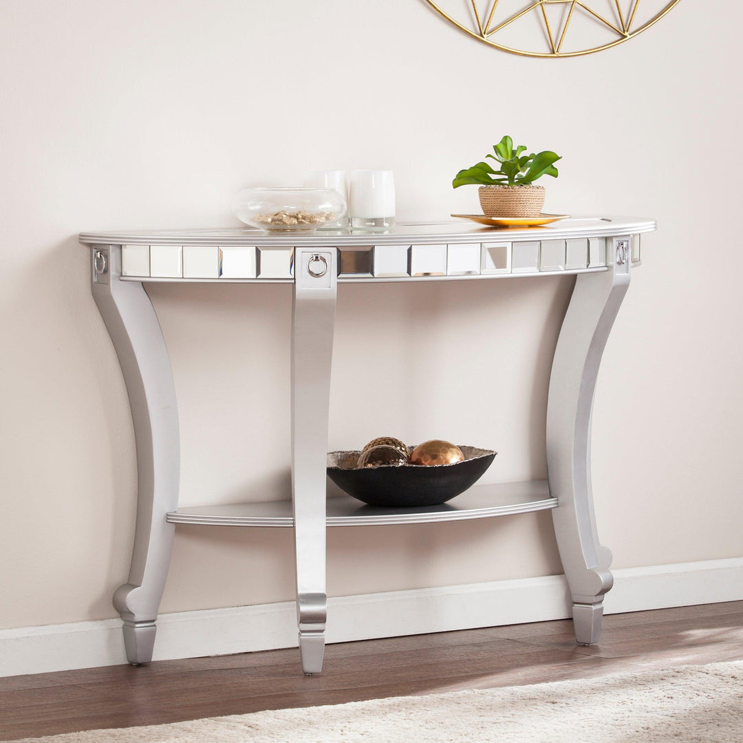 SwayLiving Lindsay Mirrored Demilune Console Table CONSOLE TABLES