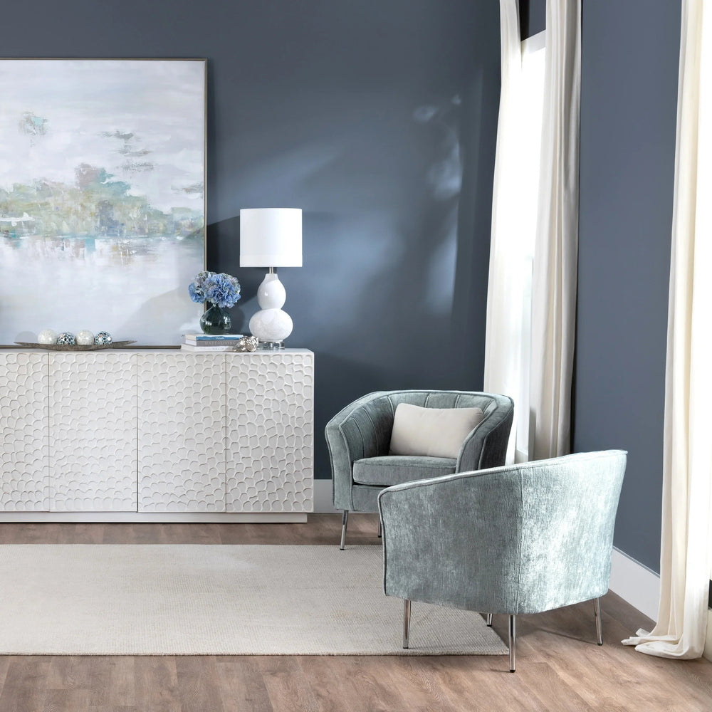 SwayLiving Seafoam Barrel Chair With Chrome Tapered Legs Accent Chairs