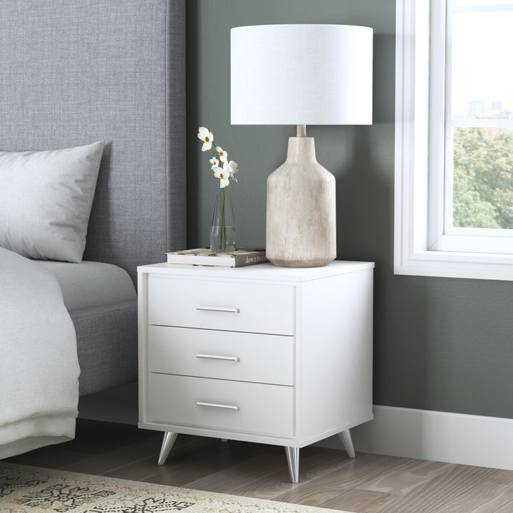 SwayLiving Oren Nightstand with Drawers - White NIGHTSTANDS