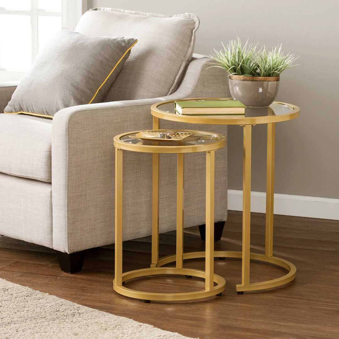 SwayLiving Evelyn Glam Nesting Side Table 2pc Set – Gold ACCENT TABLES