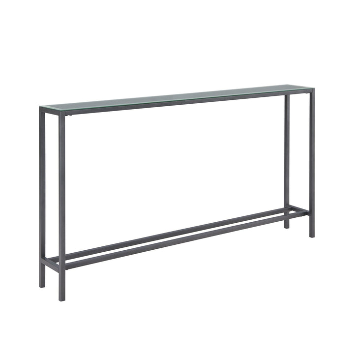 SwayLiving Darrin Narrow Long Console Table w/ Mirrored Top – Gunmetal Gray CONSOLE TABLES