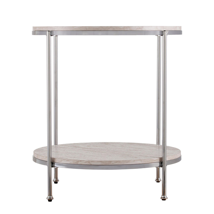 SwayLiving Silas Round Faux Stone End Table - Chrome ACCENT TABLES
