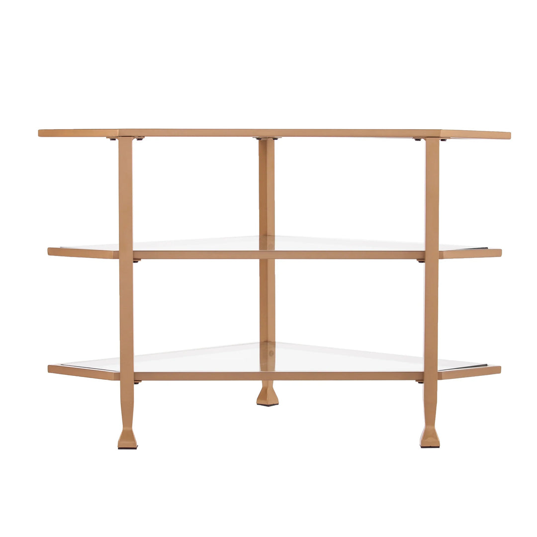 SwayLiving Jaymes Metal/Glass Corner TV Stand - Gold MEDIA + TV STANDS