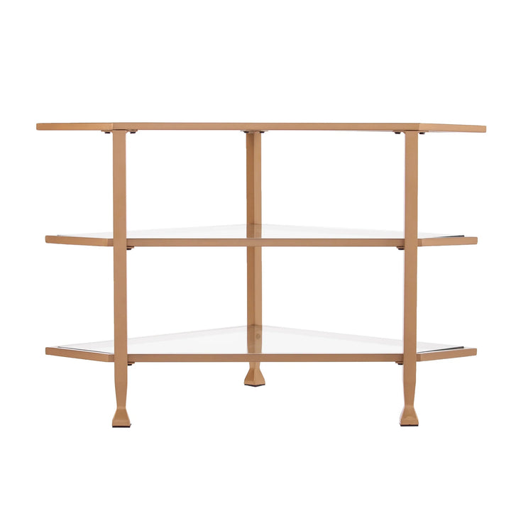 SwayLiving Jaymes Metal/Glass Corner TV Stand - Gold MEDIA + TV STANDS
