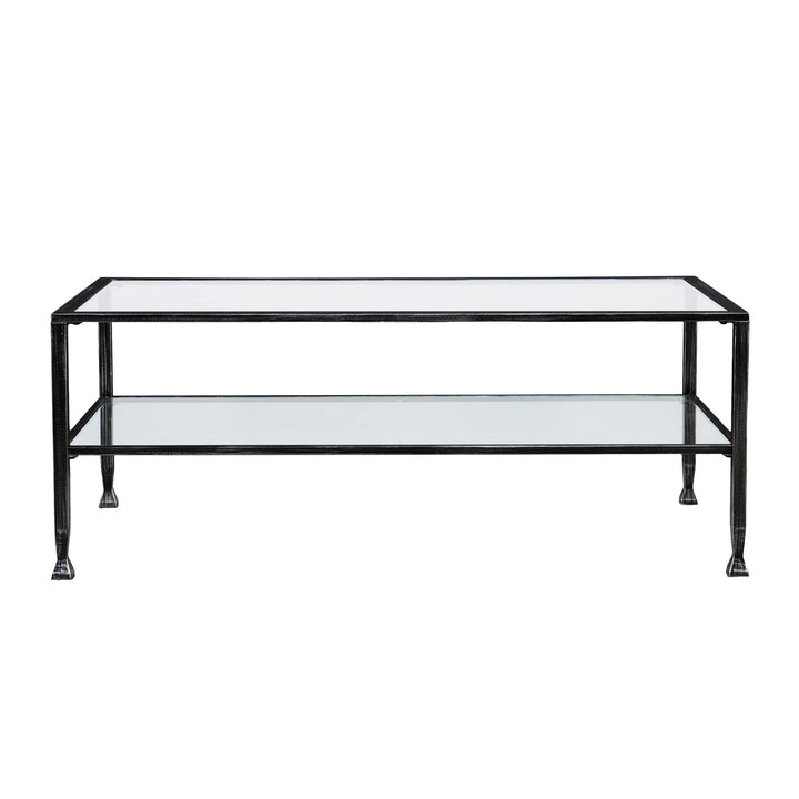 SwayLiving Jaymes Metal/Glass Rectangular Open Shelf Cocktail Table - Black COFFEE TABLES
