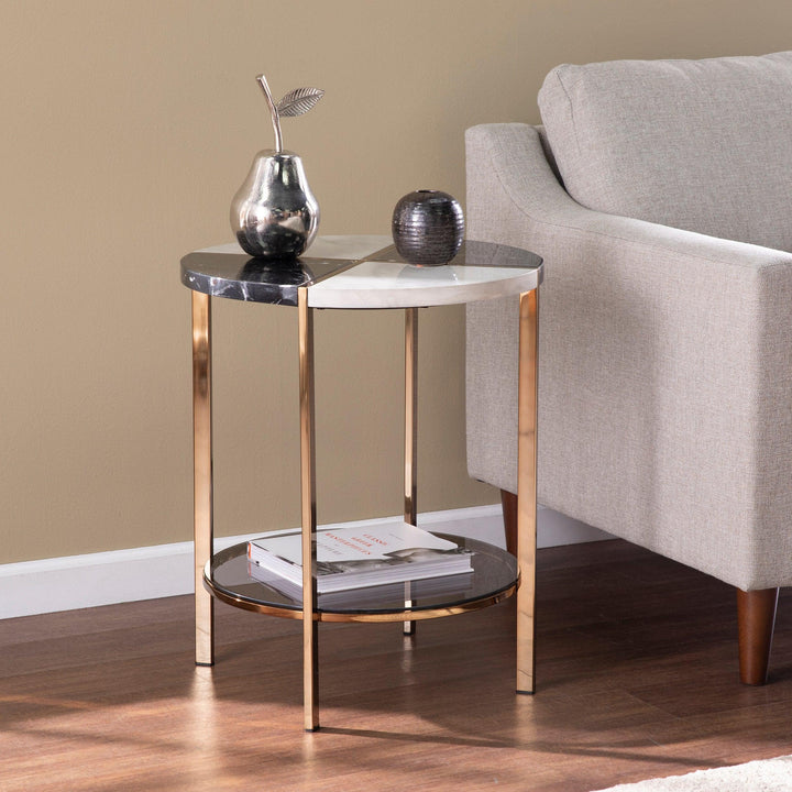 SwayLiving Cortinada Round Faux Marble End Table ACCENT TABLES