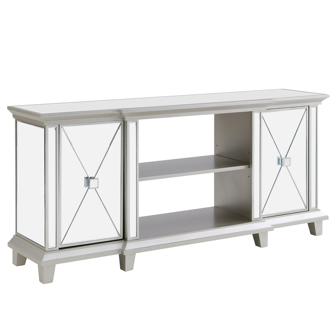 SwayLiving Toppington Mirrored Media Console w/ Storage - Silver MEDIA + TV STANDS