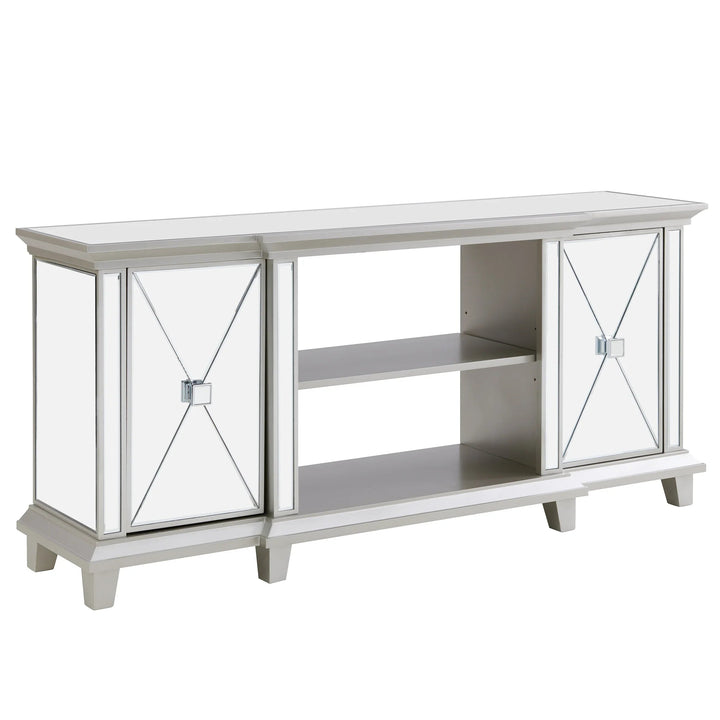 SwayLiving Toppington Mirrored Media Console w/ Storage - Silver MEDIA + TV STANDS