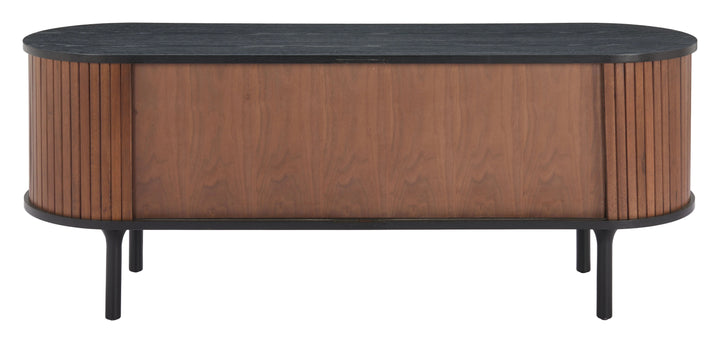 SwayLiving Koriana Entertainment Stand Black & Walnut MEDIA + TV STANDS