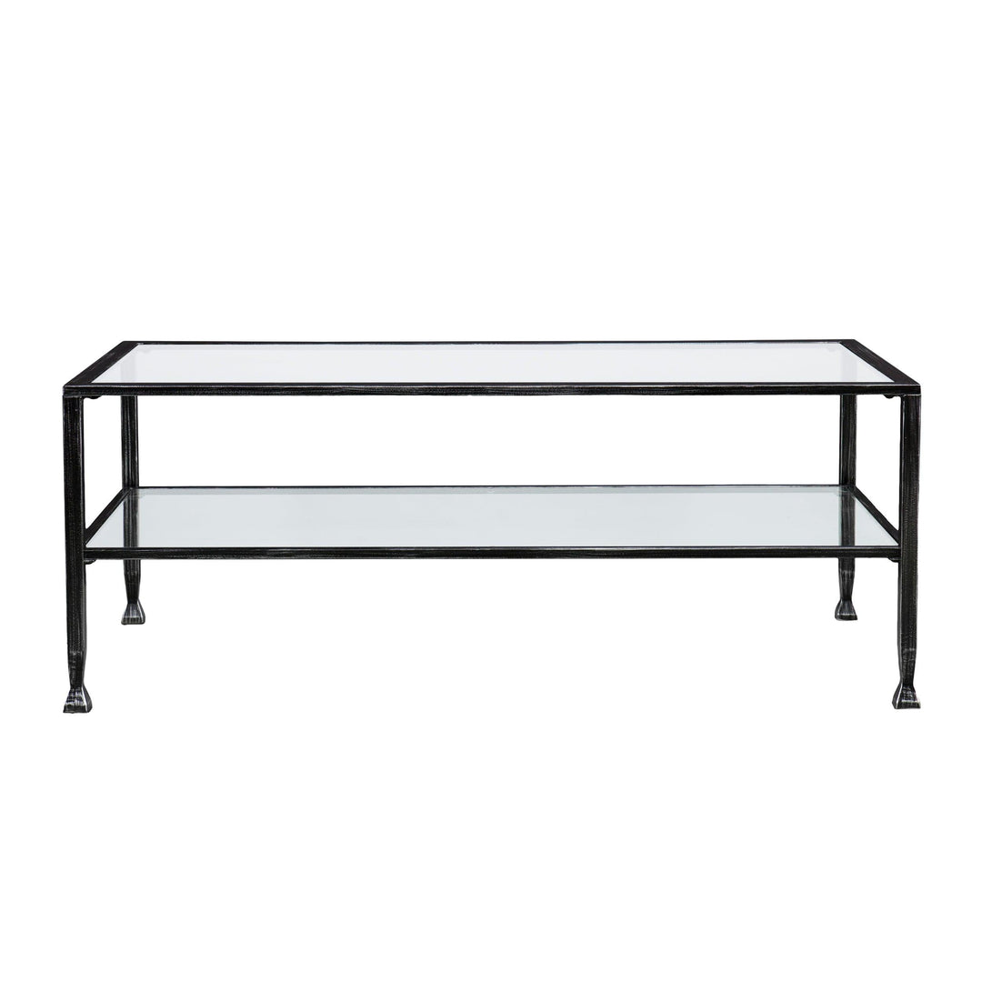 SwayLiving Jaymes Metal/Glass Rectangular Open Shelf Cocktail Table - Black COFFEE TABLES