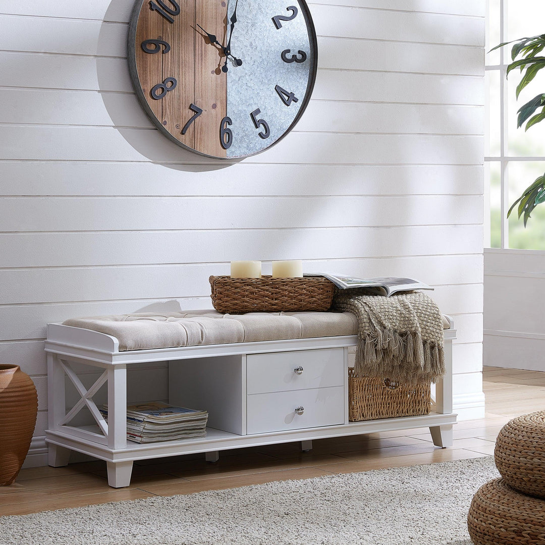 SwayLiving Wyndcliff White Upholstered Storage Bench BENCHES
