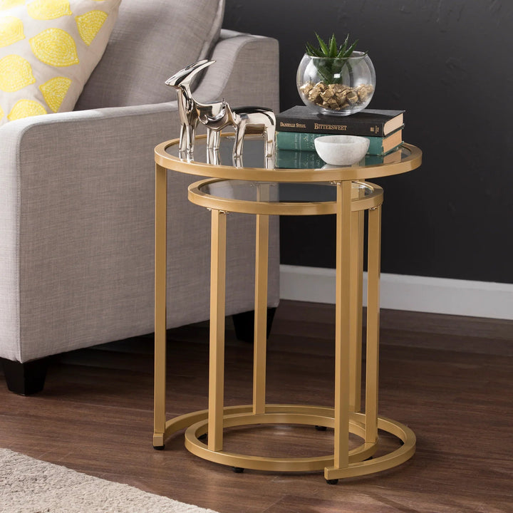 SwayLiving Evelyn Glam Nesting Side Table 2pc Set – Gold ACCENT TABLES