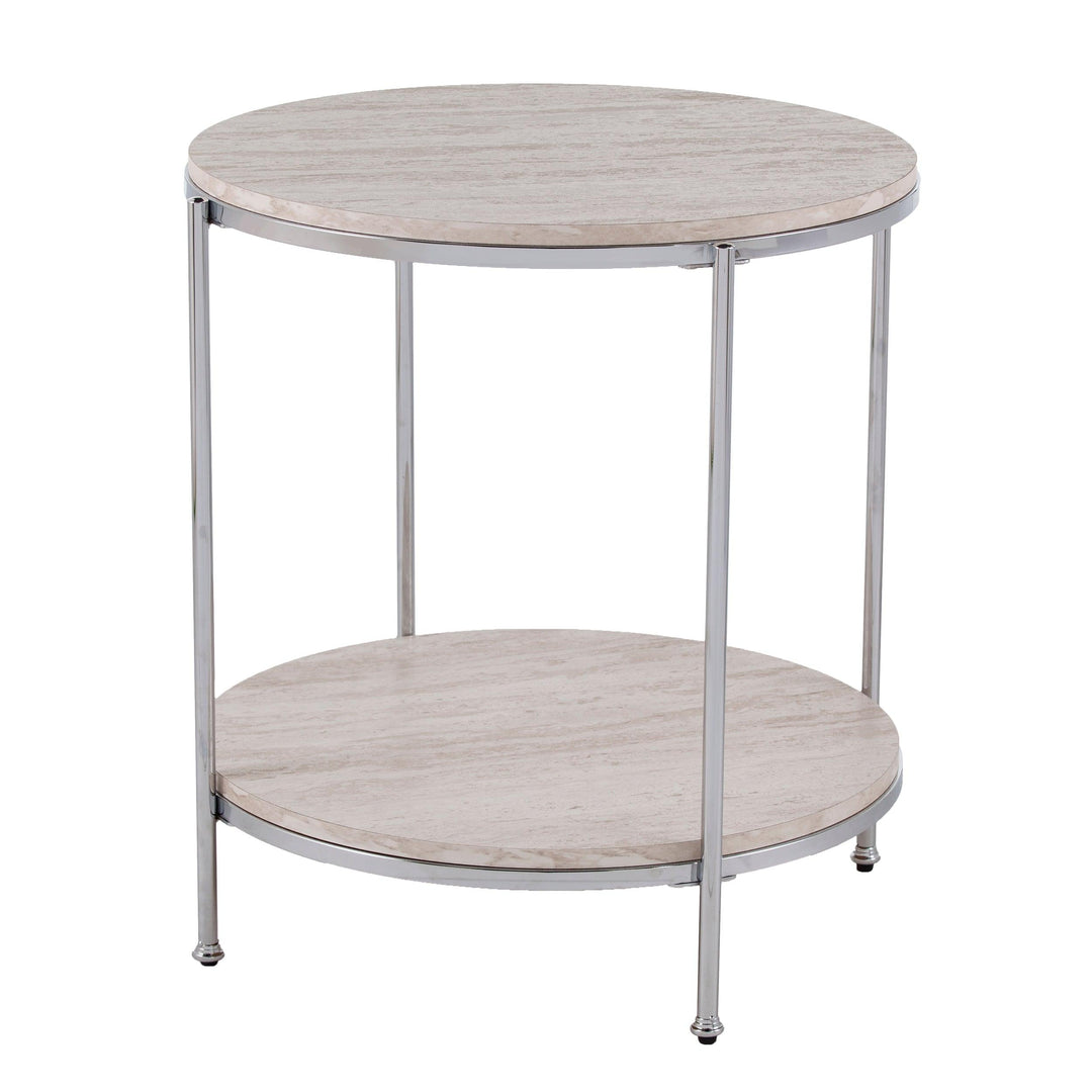 SwayLiving Silas Round Faux Stone End Table - Chrome ACCENT TABLES