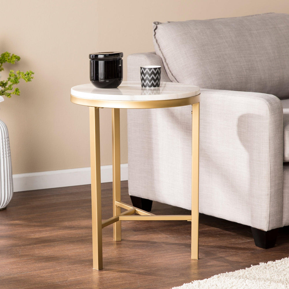 SwayLiving Garza Marble Side Table - Midcentury Modern Style - Champagne w/ Ivory Marble ACCENT TABLES