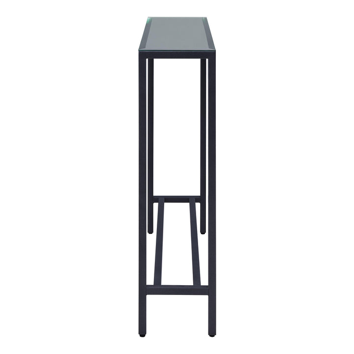 SwayLiving Darrin Narrow Mini Console Table w/ Mirrored Top – Gunmetal Gray CONSOLE TABLES