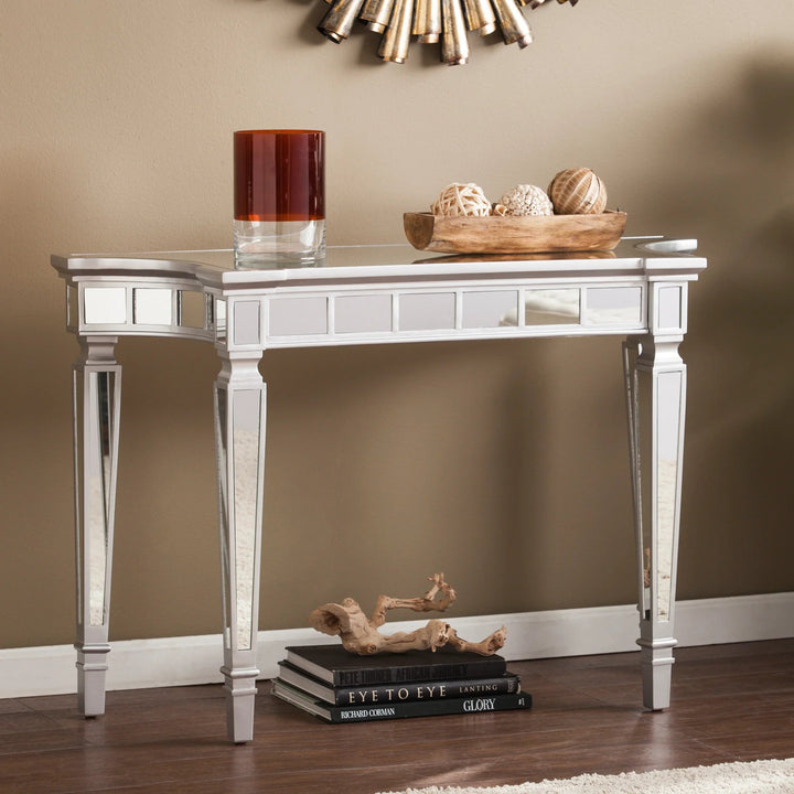 SwayLiving Glenview Glam Mirrored Console Table - Matte Silver CONSOLE TABLES