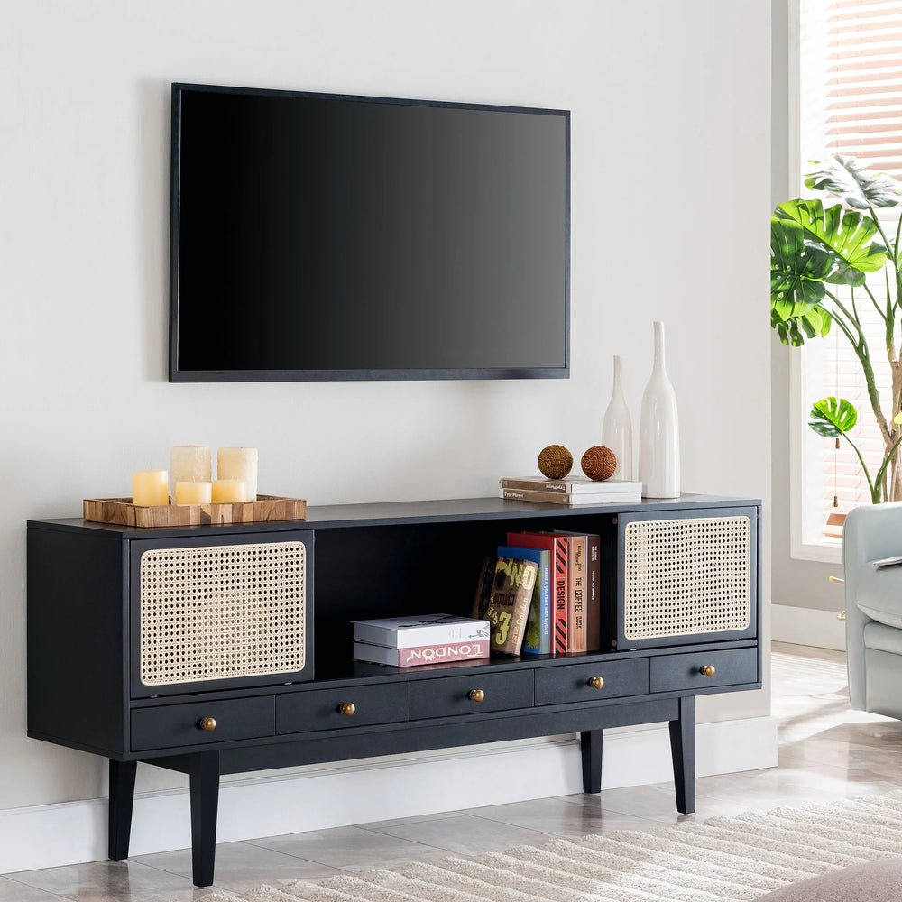 SwayLiving Holly & Martin Simms Midcentury Modern Media Console - Black MEDIA + TV STANDS