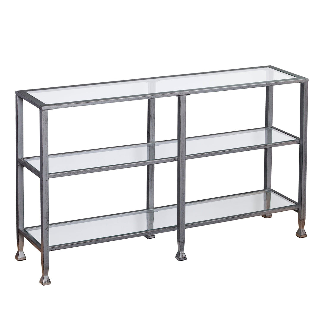 SwayLiving Jaymes Metal/Glass 3-Tier Console Table/Media Stand - Silver CONSOLE TABLES