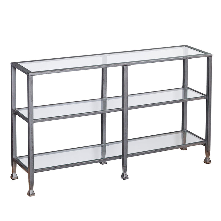 SwayLiving Jaymes Metal/Glass 3-Tier Console Table/Media Stand - Silver CONSOLE TABLES