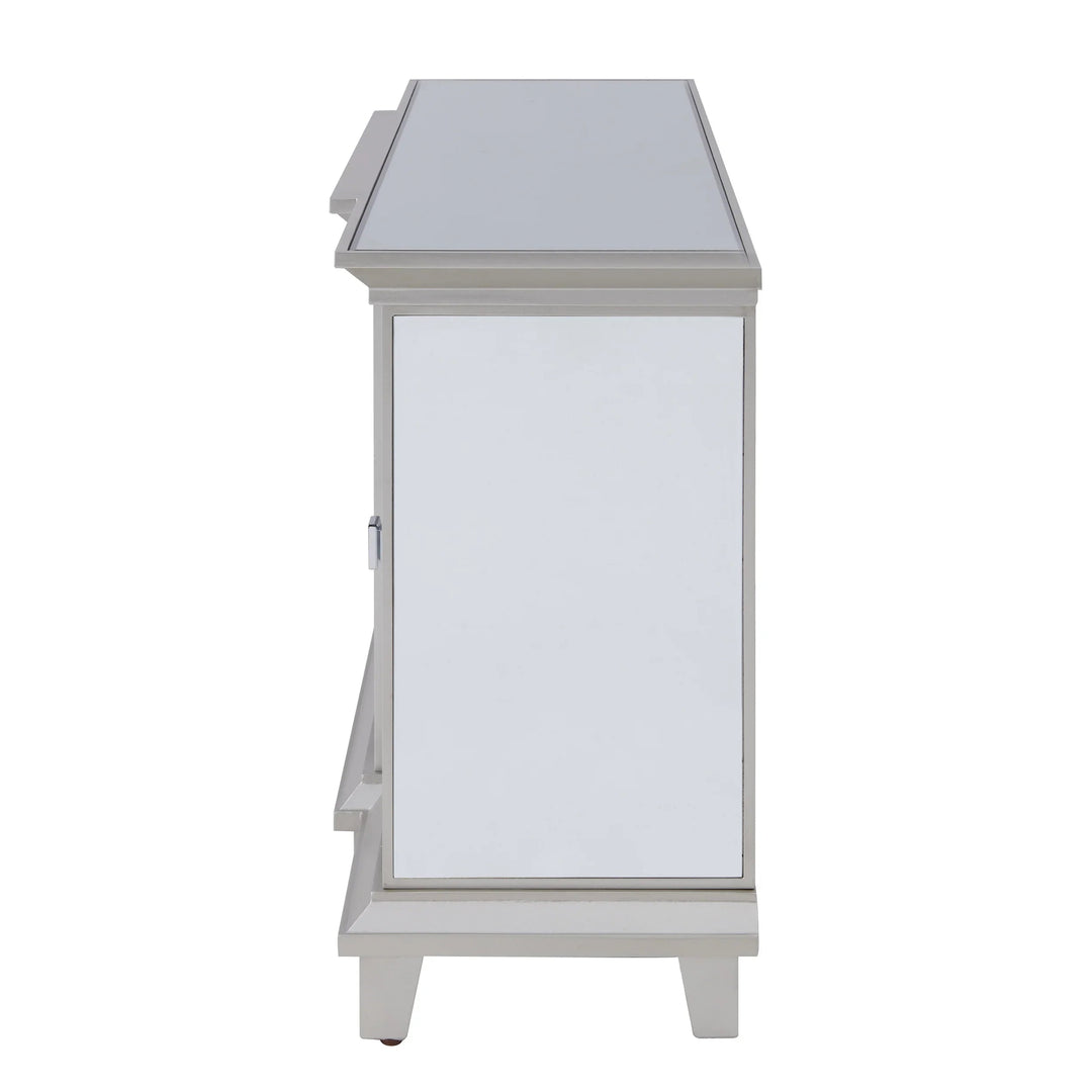 SwayLiving Toppington Mirrored Media Console w/ Storage - Silver MEDIA + TV STANDS