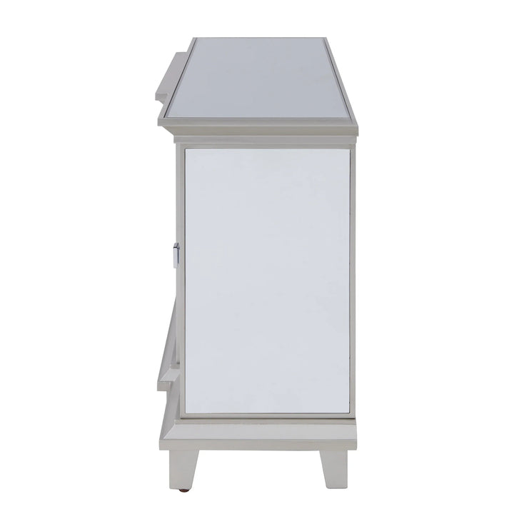 SwayLiving Toppington Mirrored Media Console w/ Storage - Silver MEDIA + TV STANDS