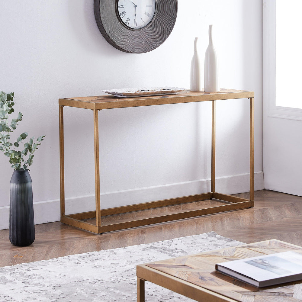 SwayLiving Dorville Reclaimed Wood Patchwork Console Table CONSOLE TABLES