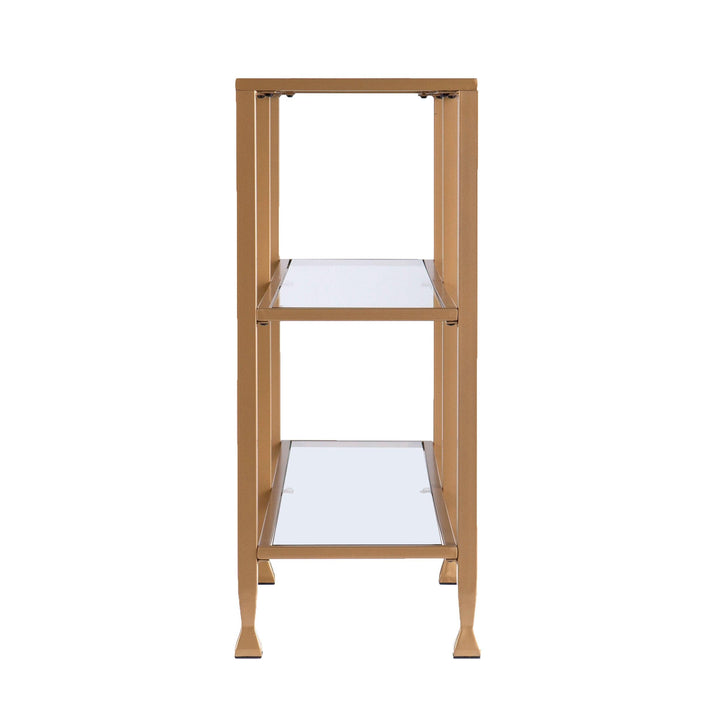 SwayLiving Jaymes Narrow Metal Console Table w/ Glass Shelves - Gold CONSOLE TABLES