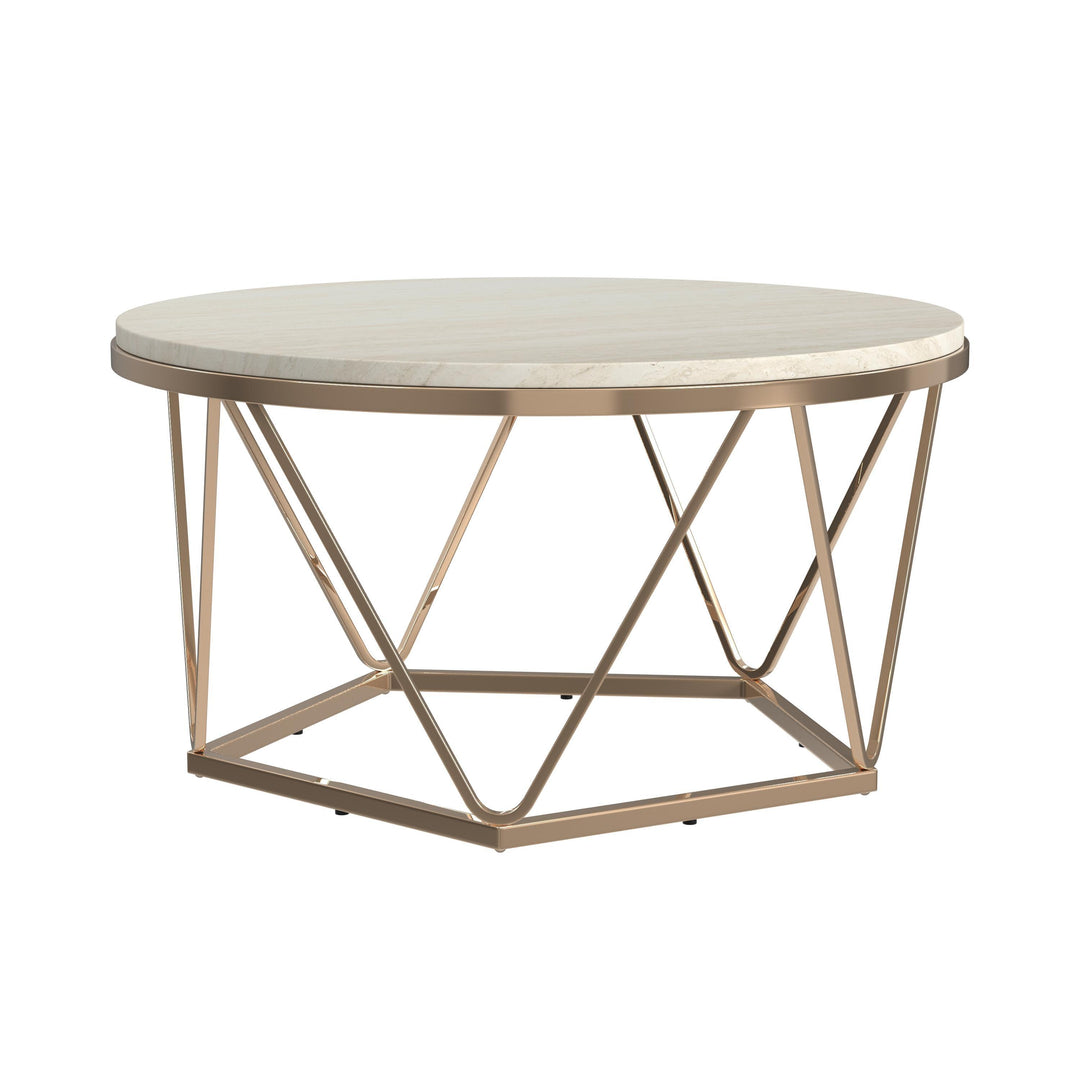 SwayLiving Luna Round Faux Stone Coffee Table - Champagne COFFEE TABLES