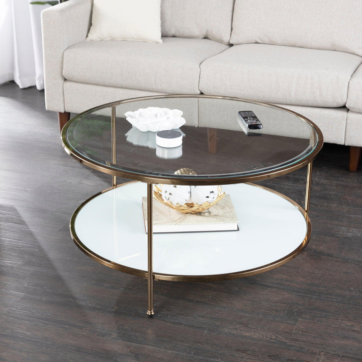 SwayLiving Risa Round Coffee Table w/ Storage - Gold COFFEE TABLES