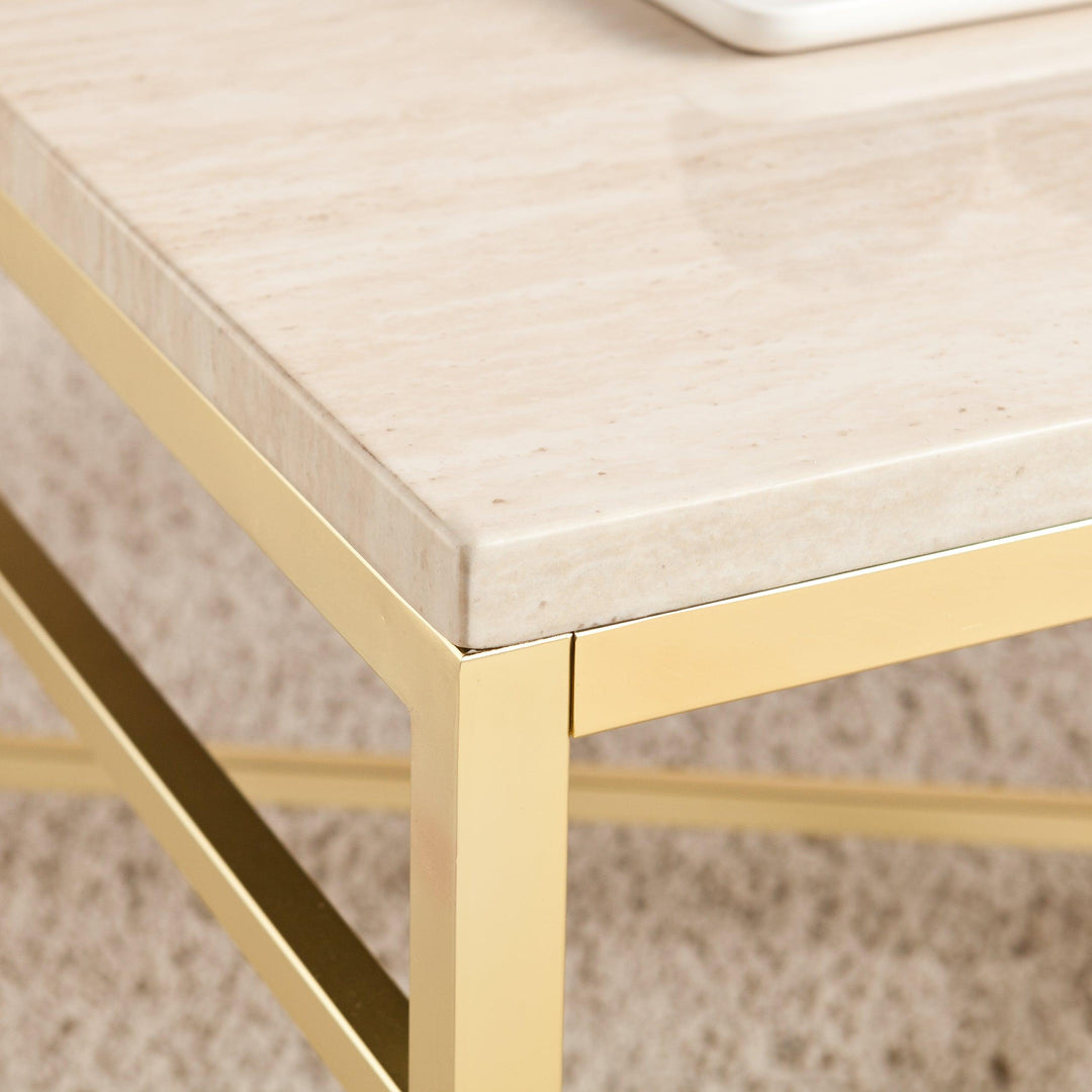 SwayLiving Orinda Faux Stone Cocktail Table - Travertine COFFEE TABLES