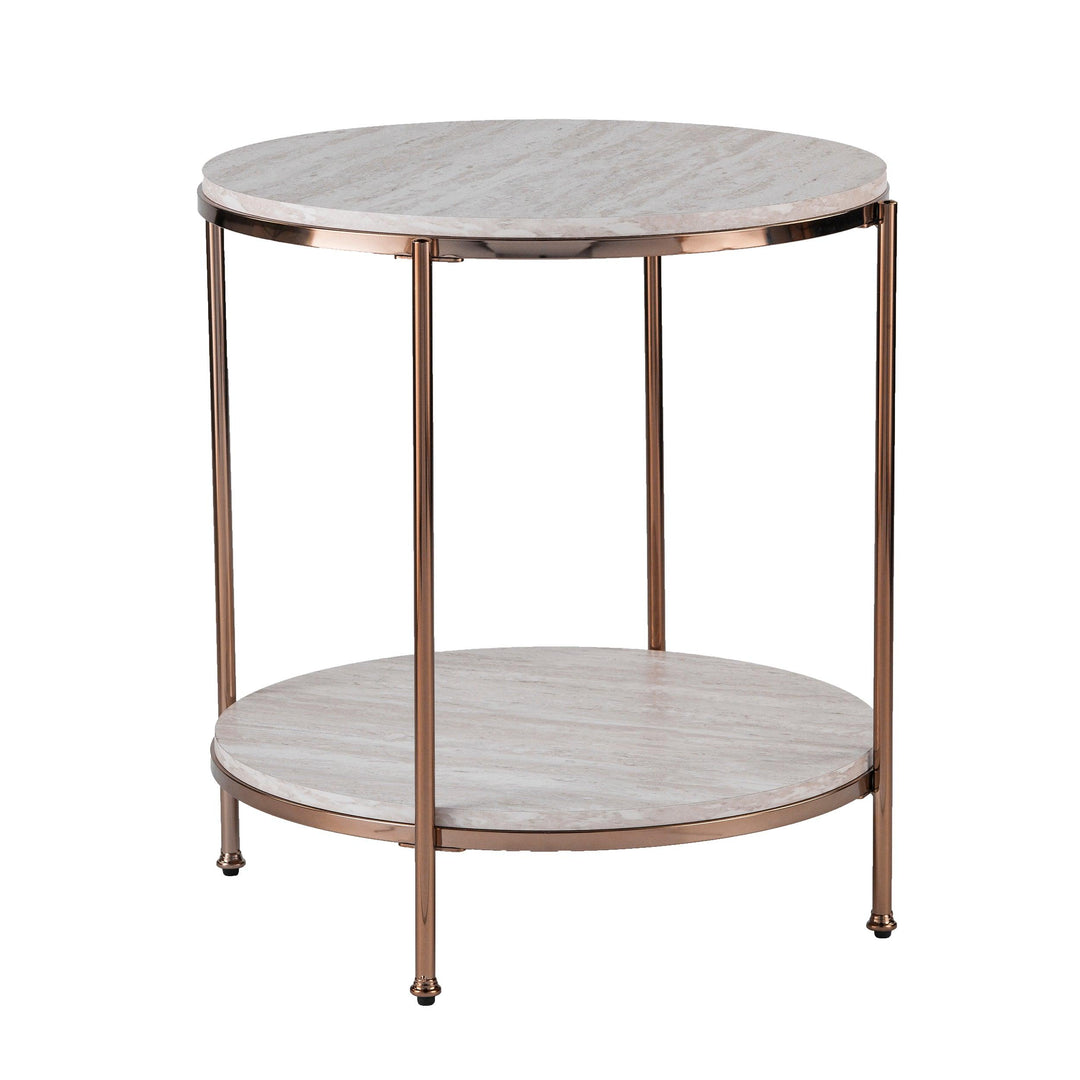 SwayLiving Silas Round Faux Stone End Table - Beige ACCENT TABLES
