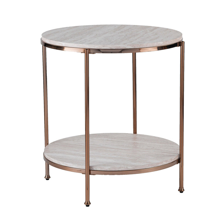 SwayLiving Silas Round Faux Stone End Table - Beige ACCENT TABLES