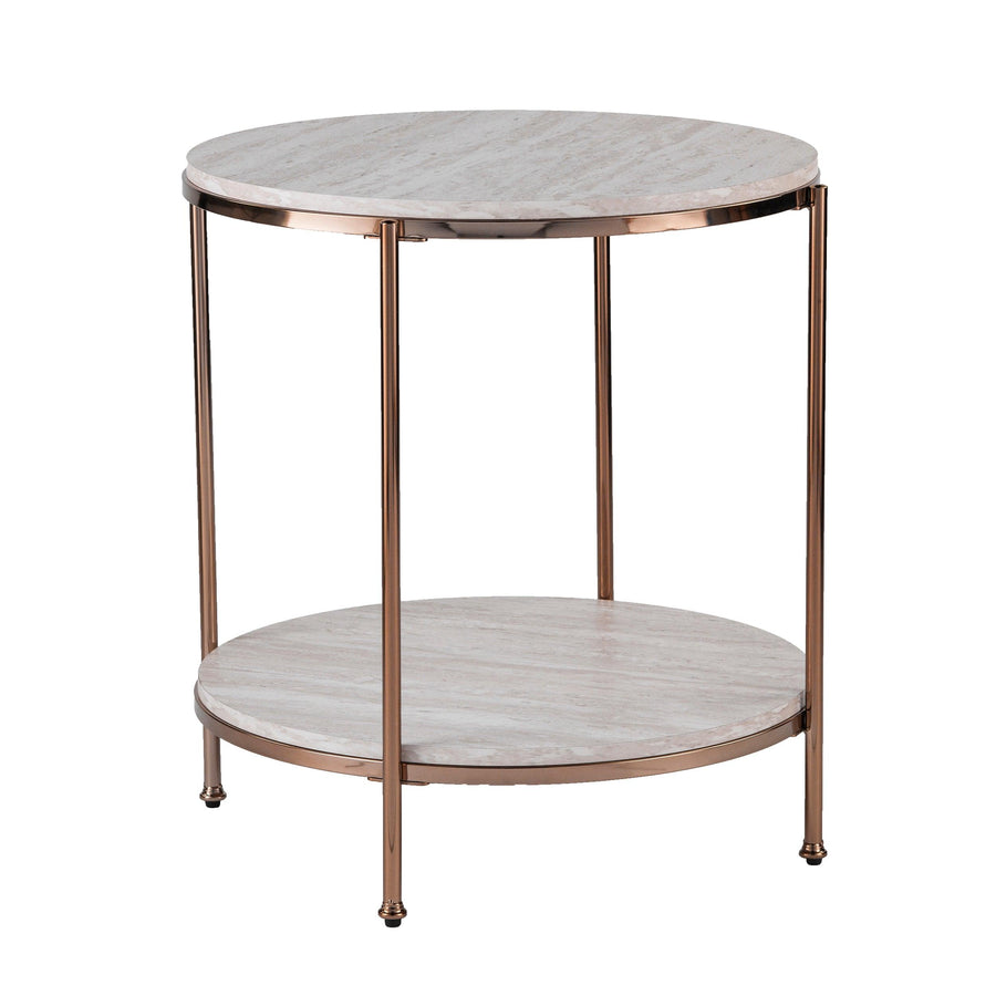 SwayLiving Silas Round Faux Stone End Table - Beige ACCENT TABLES
