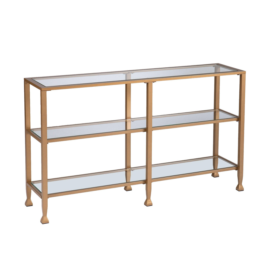 SwayLiving Jaymes Narrow Metal Console Table w/ Glass Shelves - Gold CONSOLE TABLES