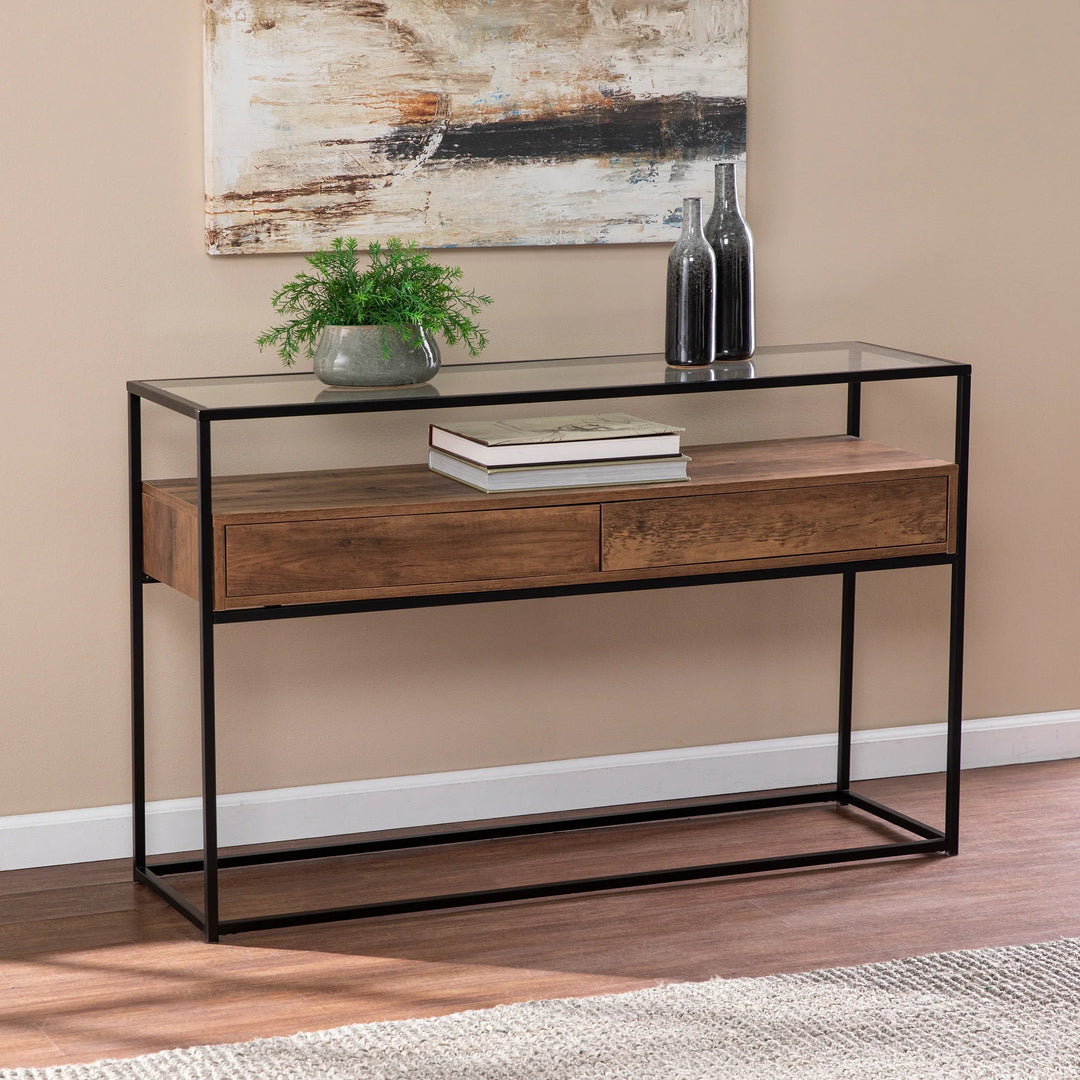 SwayLiving Olivern Glass-Top Console Table w/ Storage CONSOLE TABLES