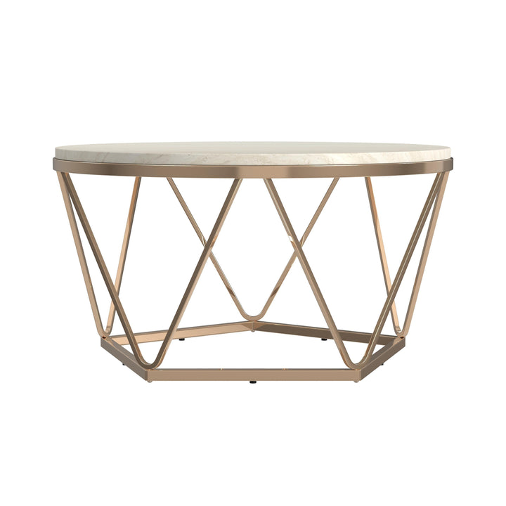 SwayLiving Luna Round Faux Stone Coffee Table - Champagne COFFEE TABLES