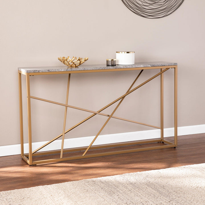 SwayLiving Arendal Faux Marble Skinny Console Table CONSOLE TABLES