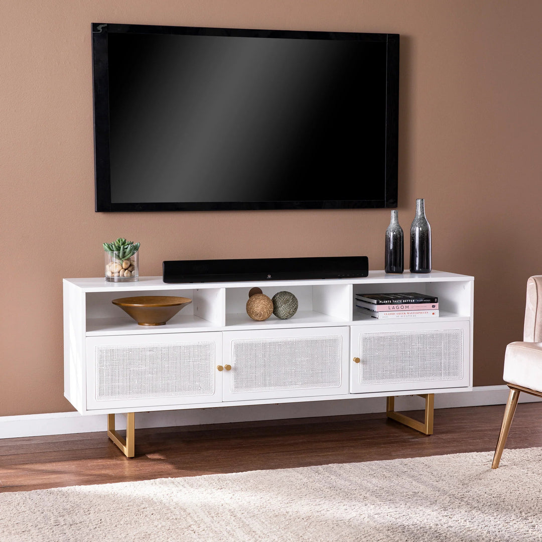 SwayLiving Mursley Media Cabinet w/ Storage - White MEDIA + TV STANDS