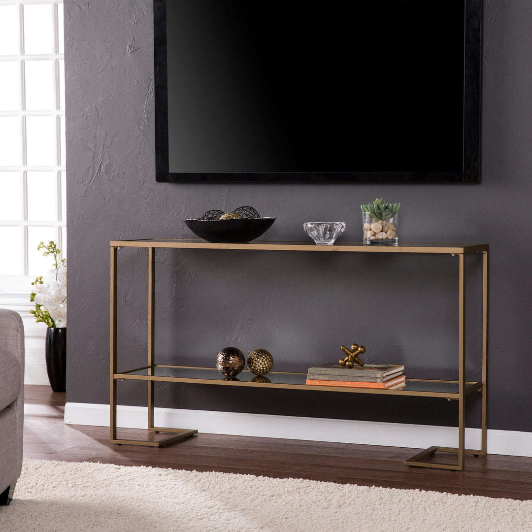 SwayLiving Horten Glam Narrow Console - Gold w/ Mirror CONSOLE TABLES