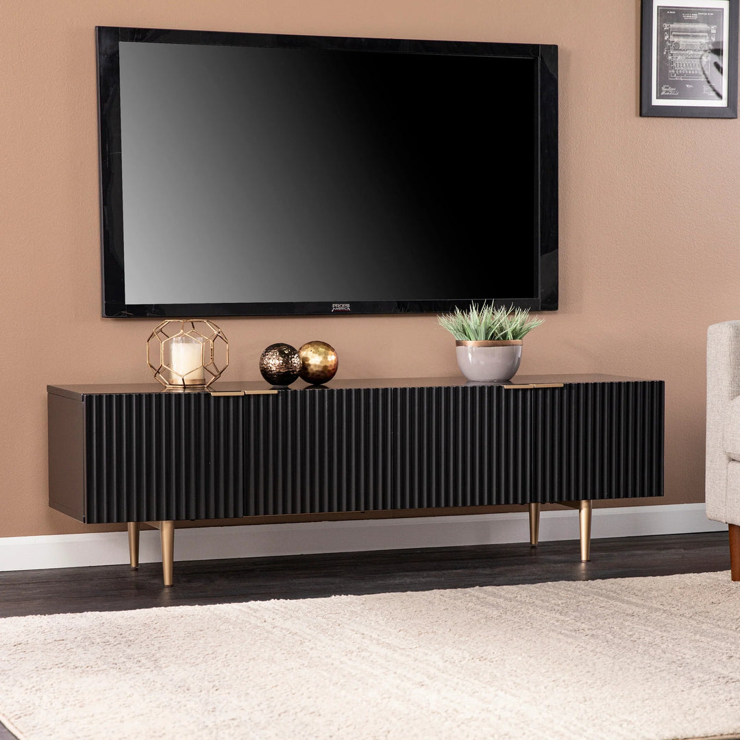 SwayLiving Pilston 4-Door Media Console - Black MEDIA + TV STANDS