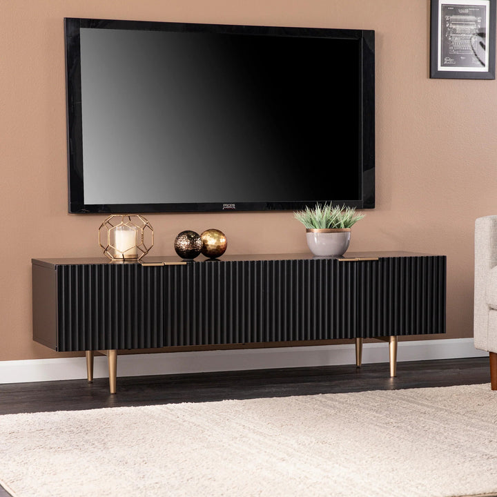 SwayLiving Pilston 4-Door Media Console - Black MEDIA + TV STANDS