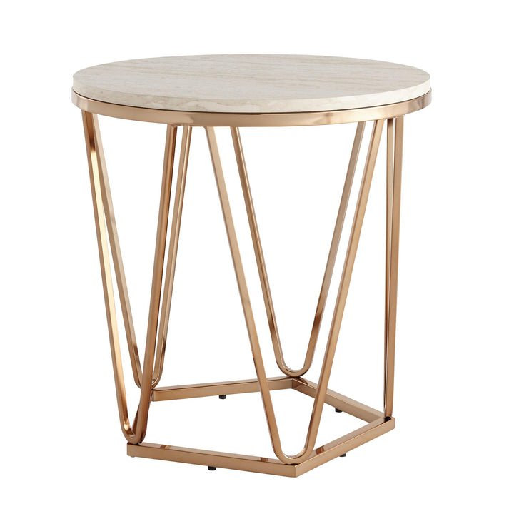 SwayLiving Luna Round Faux Stone End Table – Champagne ACCENT TABLES